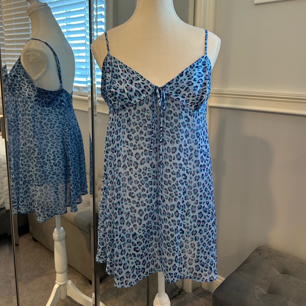 Vintage Victoria’s Secret Blue Leopard Print Women's Slip Dress/Top Size M